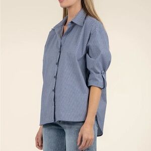 Kut from the Kloth Blue Striped Button-Up Shirt